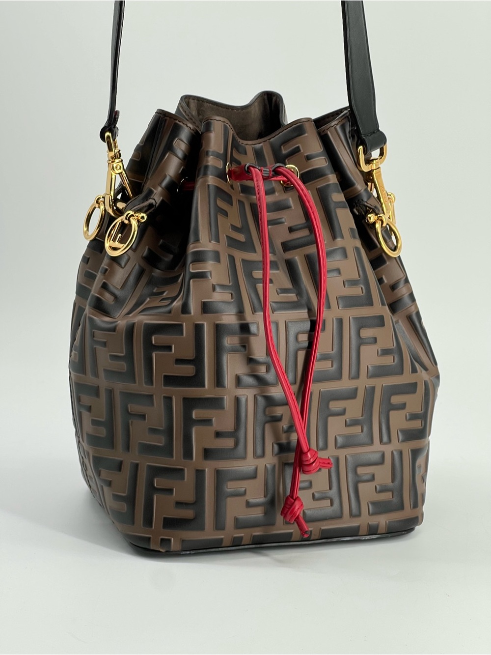 Fendi Mon Tresor Bucket Bag Zucca Embossed Leather Small